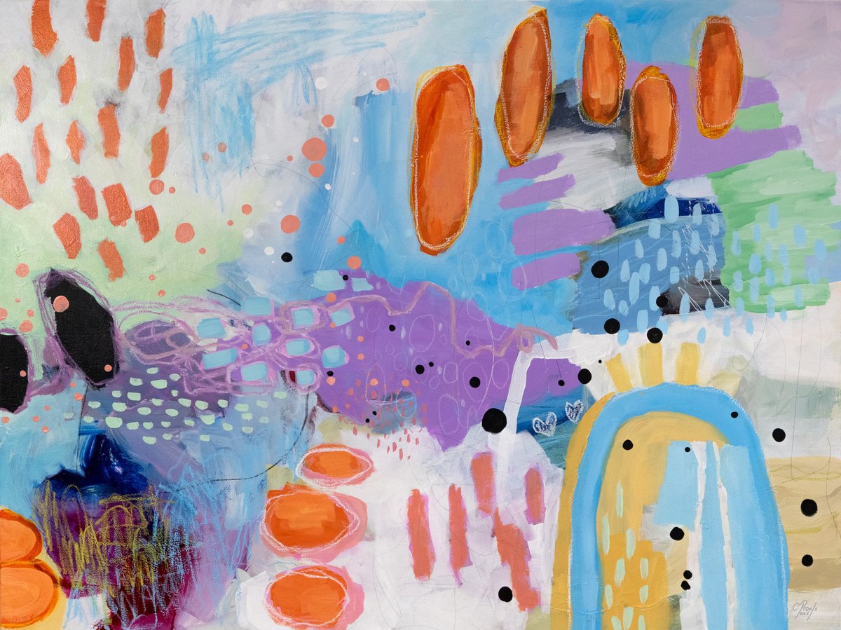 Organic Abstract Acrylic Painting By Chantal Proulx, 48 X 36, C