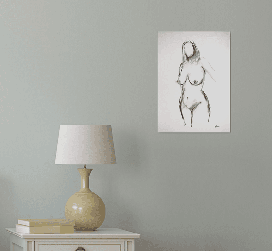 Nude in charcoal. 32. Black and white minimalistic female girl beauty body positive