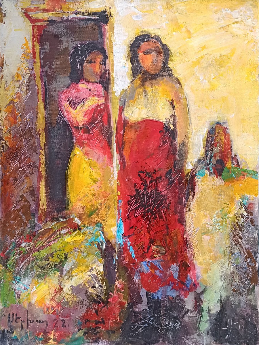 Impressionistic Landscape Oil Painting By Sergey Xachatryan, 12 X 16", Sisters, Original Artwork