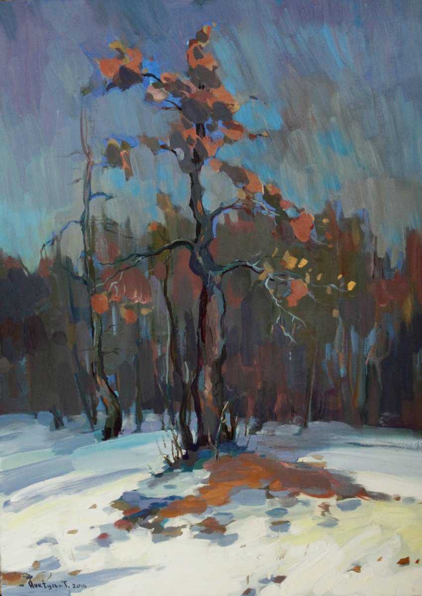 Expressive Landscape Oil Painting By Tigran Avetyan, 20 X 28", Winter, Original Artwork