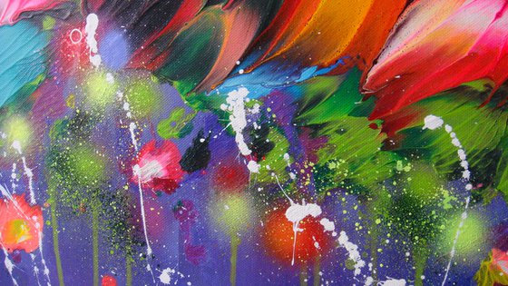 63" VERY LARGE Flowers Painting "Evening Song of Flowers"