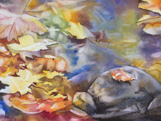 A painting a day #21 "autumn leaves in water"