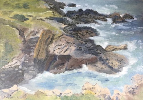 Rocky coastline, an original oil painting. by Julian Lovegrove Art