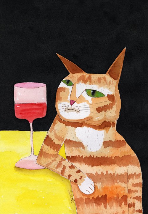 Funny Cat Drinking At Bar 2 by Sharyn Bursic