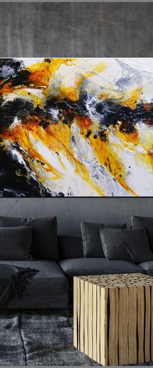 Sienna Candy 190cm x 100cm Black White Sienna Textured Abstract Art by Franko