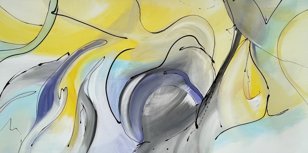 Impressionistic Animal Acrylic Painting By Tiny De Bruin, 63 X 31", Fly Little Bird Fly, Original Artwork