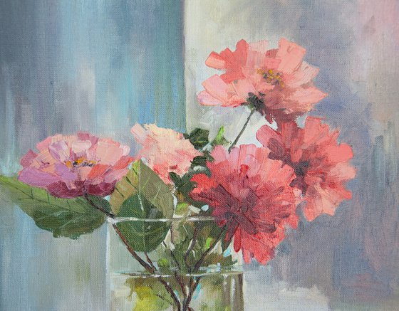 Flowers. Oil painting. Original Art. Floral still life. On canvas. 14 x 12in.