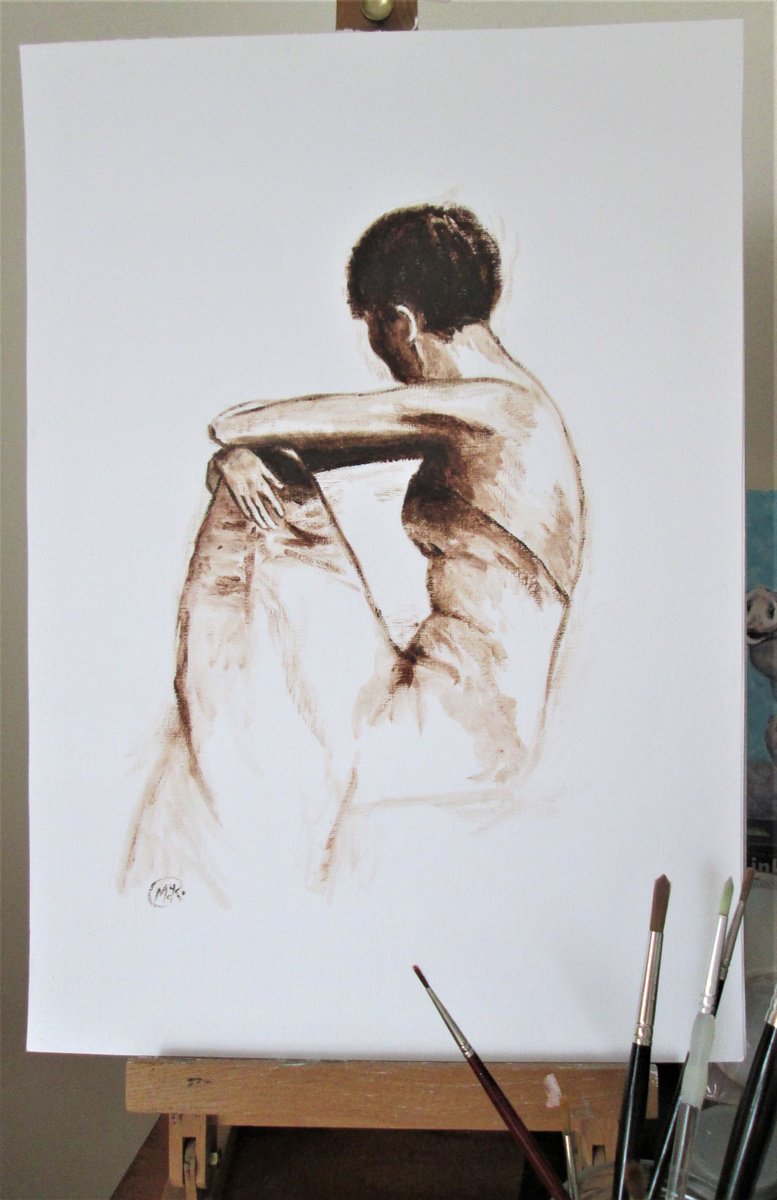 Impressionistic Portrait Oil Painting By Marjansart, 12 X 17", Woman Sitting, Original Artwork