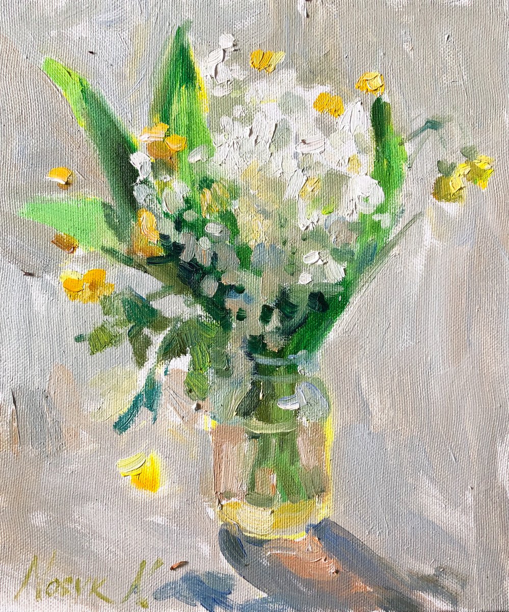 lilies of the valley| still life modern original oil painting by Nataliia Nosyk