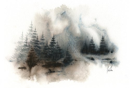 Places XXIII - Watercolor Pine Forest by ieva Janu