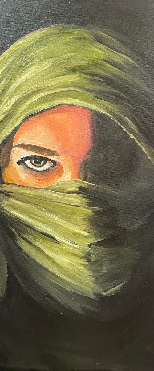 Olive Green Veil 2 by Aisha Haider