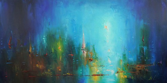 Sea blues, Abstract painting, Sailboats Painting