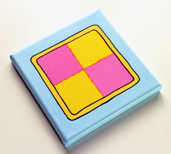 Battenberg Cake Pop Art Painting On Miniature Canvas