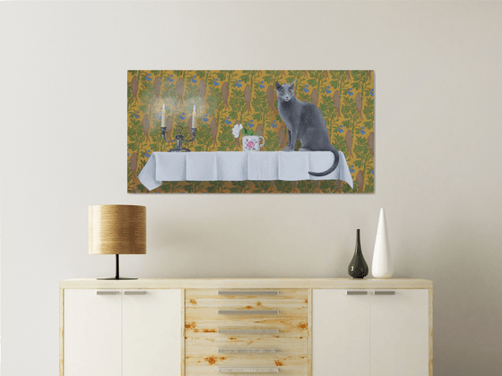 Tromp L'oeil of a grey cat.