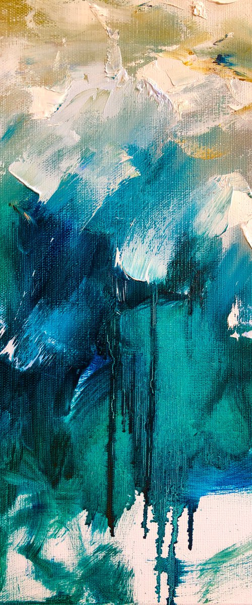 THUNDER FLOWER - Abstract. Flowers. Peony. Hand Painted. Large strokes. Gradient. Emerland. Blue. Petals. by Marina Skromova