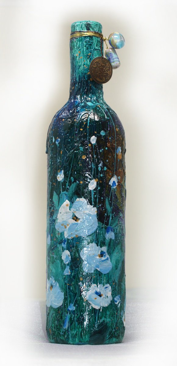 Garden Bliss 1 - Altered Wine Bottle Sculpture by Kathy Morton Stanion