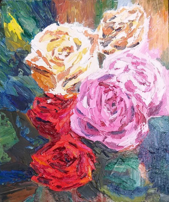 Roses, small impasto still life