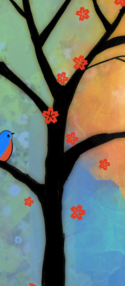 The Bluebirds , cute lovebird tree artwork by Stuart Wright