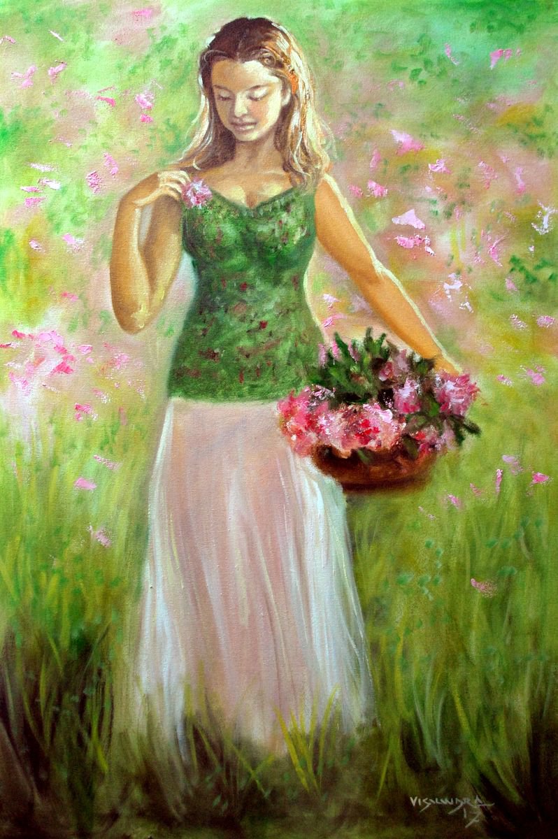 Girl with flowers by Vishalandra Dakur