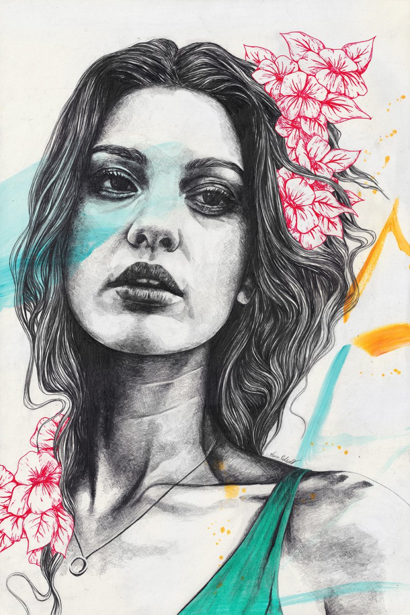 Expressive Portrait Pencil Drawing By Marco Paludet, 16 X 24", Body Behaviour, Original Artwork