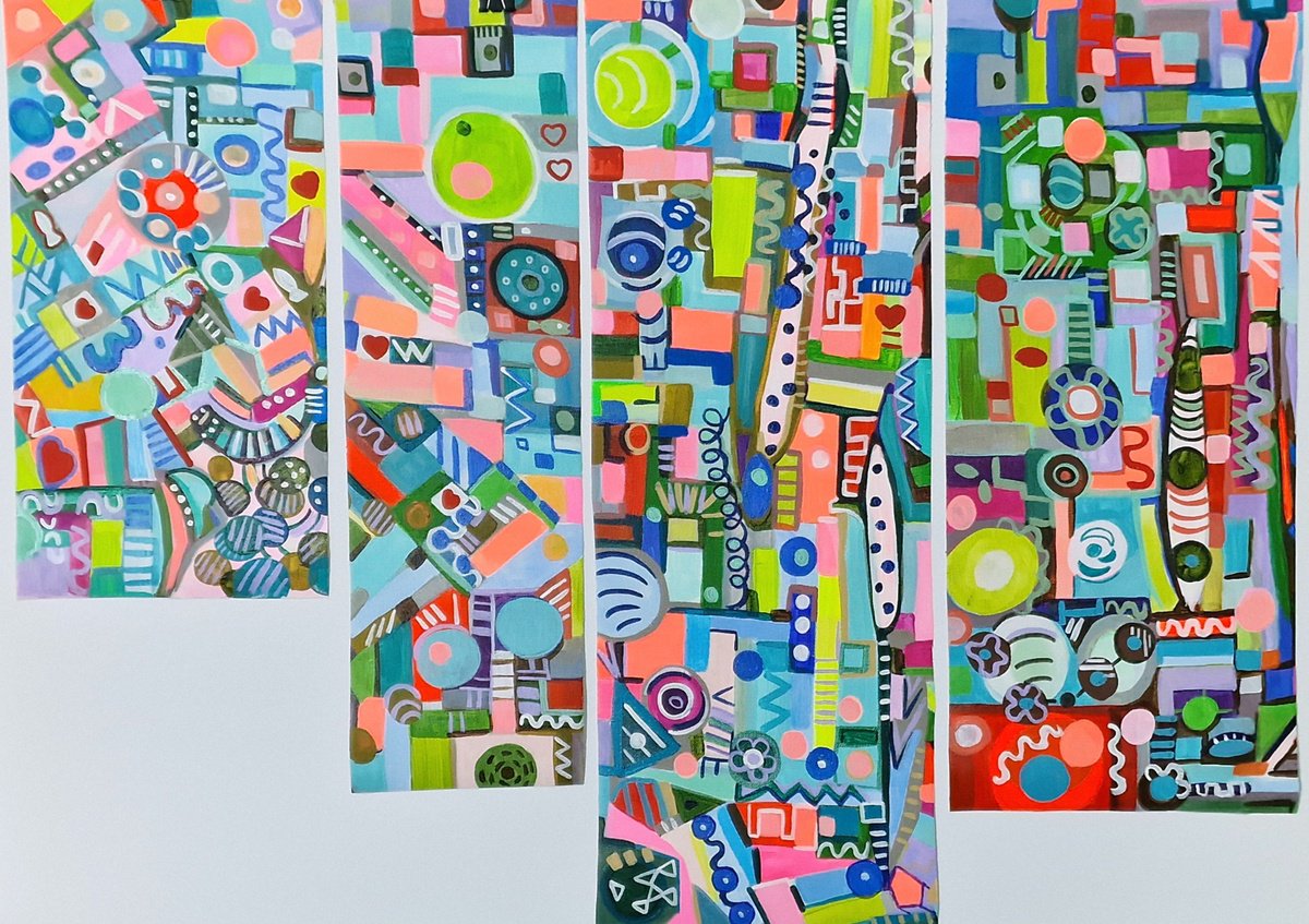 Abstract Acrylic Painting By Alexandra Djokic, 36 X 26, Four Piece Small Abstract Art, Original Artwork