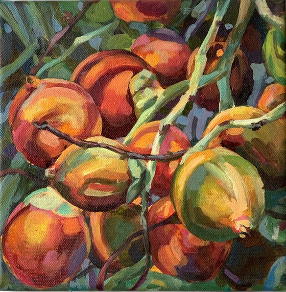 «Tropical bloom". decorative peach of palms-