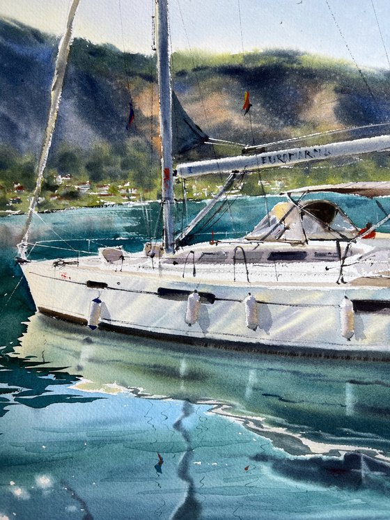 Yacht on the pier. Montenegro