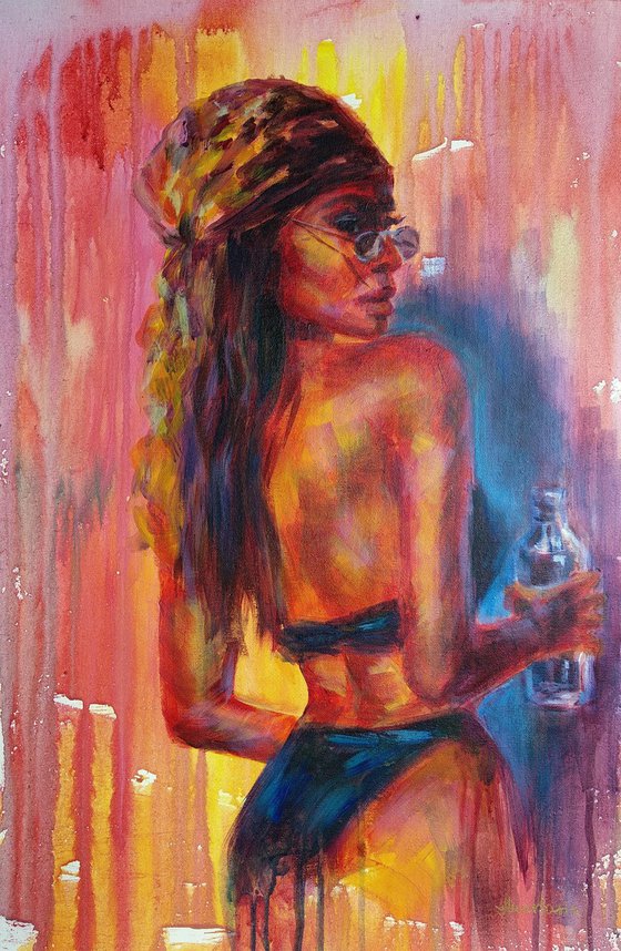 Hot Summer Acrylic Expressionism Beautiful Woman Portrait
