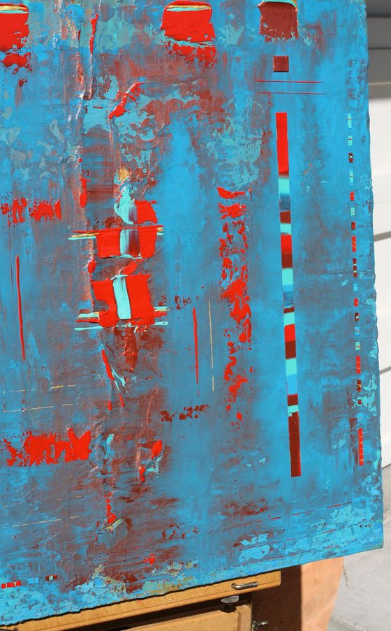 Primitive Blue, Red, Copper Abstract Concept