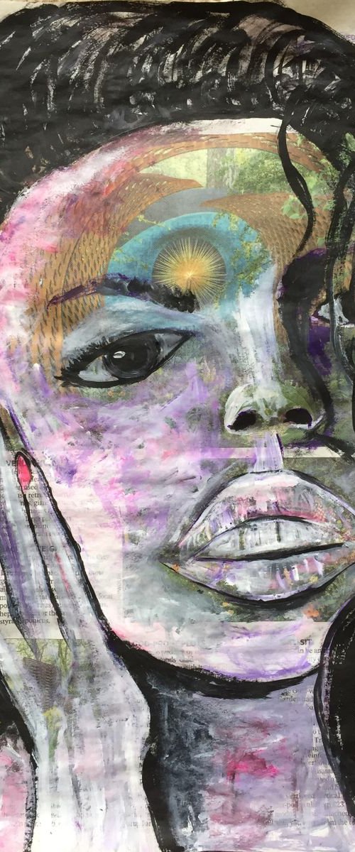 Face Portrait I Newspaper Art Portraits Woman Face Sexy Artwork Big Lips Lushes 37x29cm Gift Ideas Free Delivery by Kumi Muttu