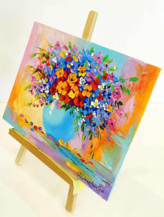 A bouquet of bright flowers in a vase