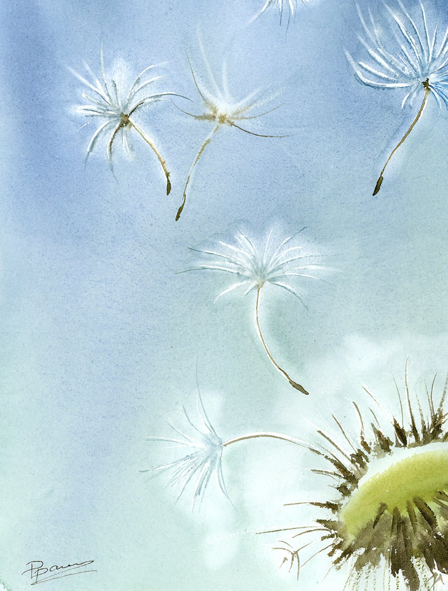 Inhale Exhale Dandelion Watercolour Print Whimsical -  Norway