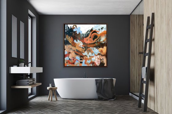 Dans le canyon - Original bold abstract landscape on canvas - Ready to hang