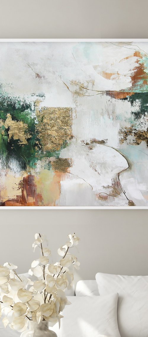 "Green Avalanche 5" Green brown gold abstract by Yana Sagan
