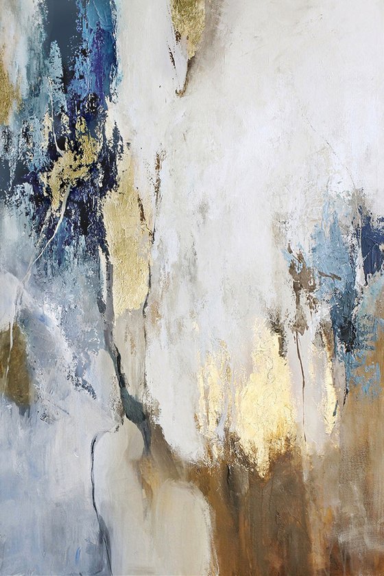 "Blue Flow" Abstract blue gold brown art