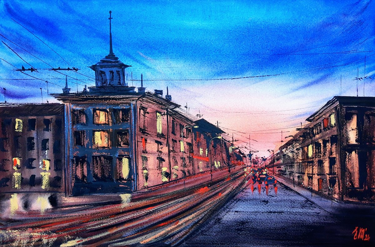 Cityscapes Watercolour By Yuliia Sharapova, 20 X 14", Donbas. Luhansk Is Ukraine, Original Artwork