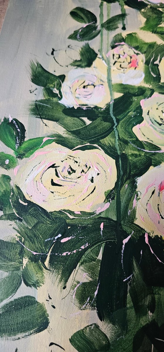 Blooming abstract rose garden in pale yellow