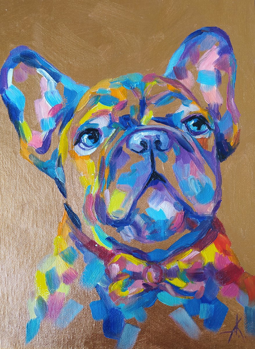 Beautiful boy - dog, animals, oil painting, french bulldog oil painting, pet, pet oil pain... by Anastasia Kozorez