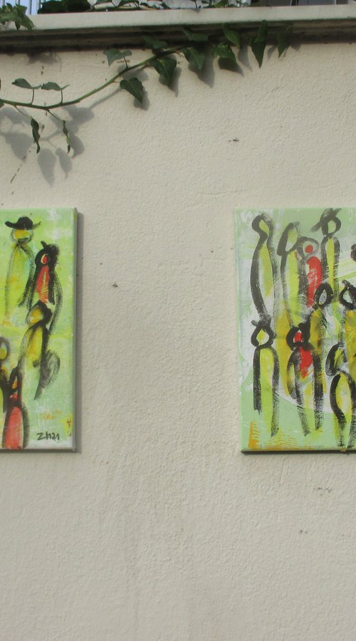 expressive people - streetlife 2 x 13x7 x13,7  inch by Sonja Zeltner-Müller