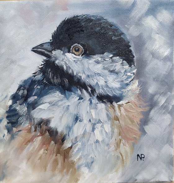 Lovely bird, original small bird oil painting, gift idea, bedroom art, urban