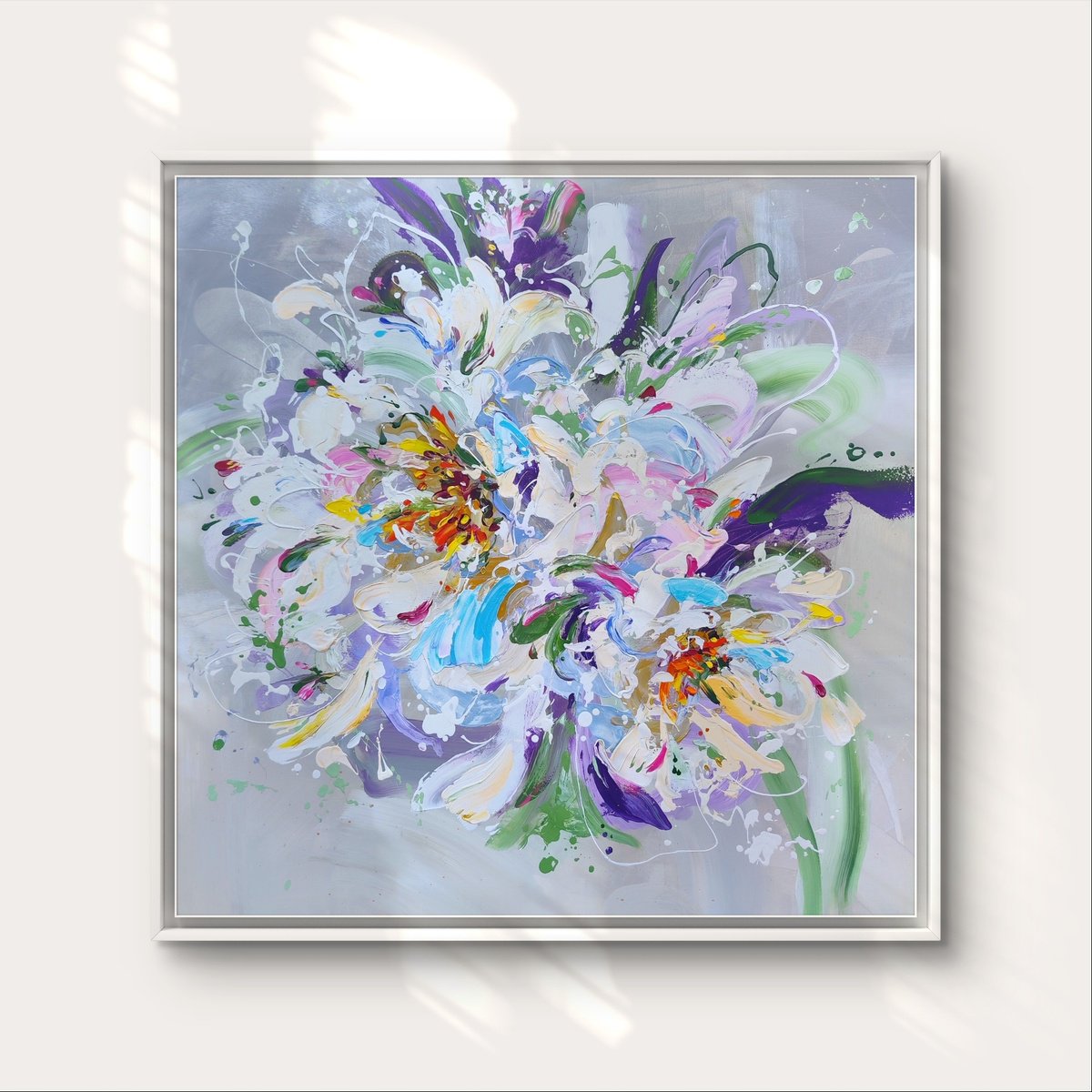 Expressive Botanical Acrylic Painting By Anna Cher, 39 X 39, Be Daring, Original Artwork