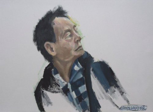 Portrait 12x9 Oil On Canvas Mans Face - Portrait of a Man In Scarf - Portrait by Ryan  Louder