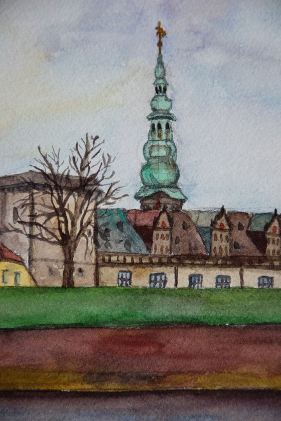 Denmark watercolor painting Hamlet Castle Kronborg, Helsingor