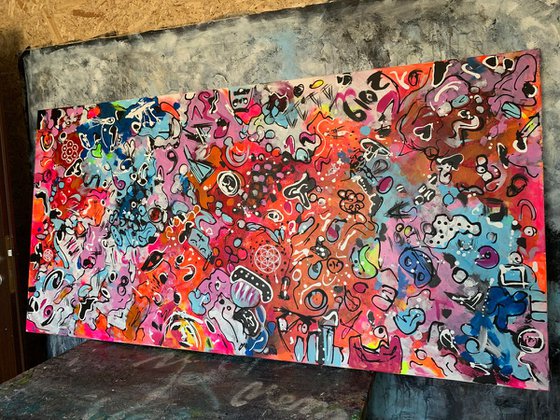 71''x 35''(180x90cm),Life in Colors 9, urban ,pop art ready to hang, colorful canvas art  - xxxl art - abstract art painting- extra large art- mixed media