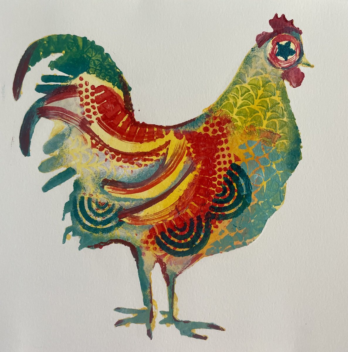 Impressionistic Animal Acrylic Painting By Annie Meier, 12 X 12, Chicken! - 8 - Annie Meier Art, Original Artwork