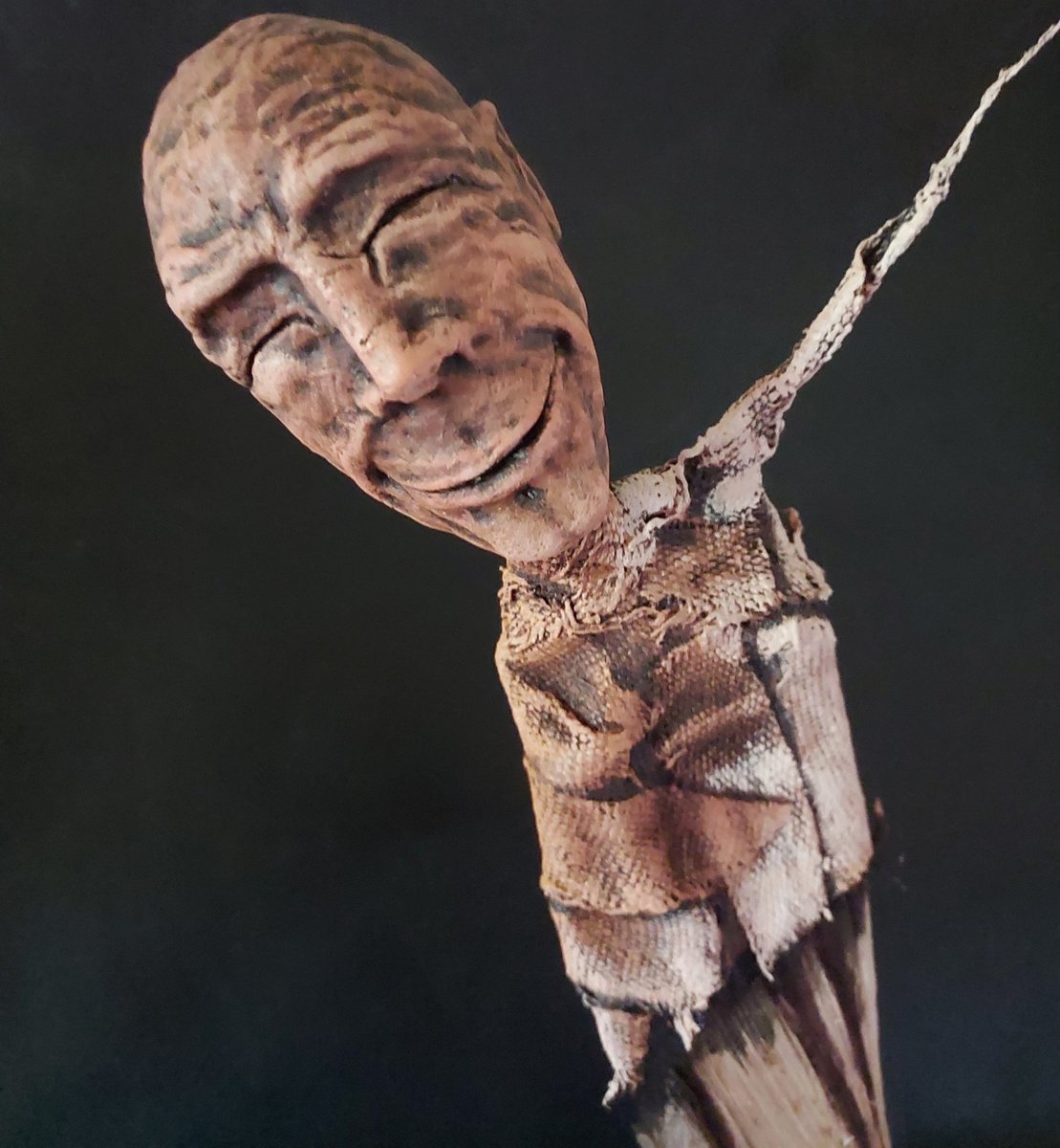 DREAMER clay and wood large expressive sculpture by ZheKa