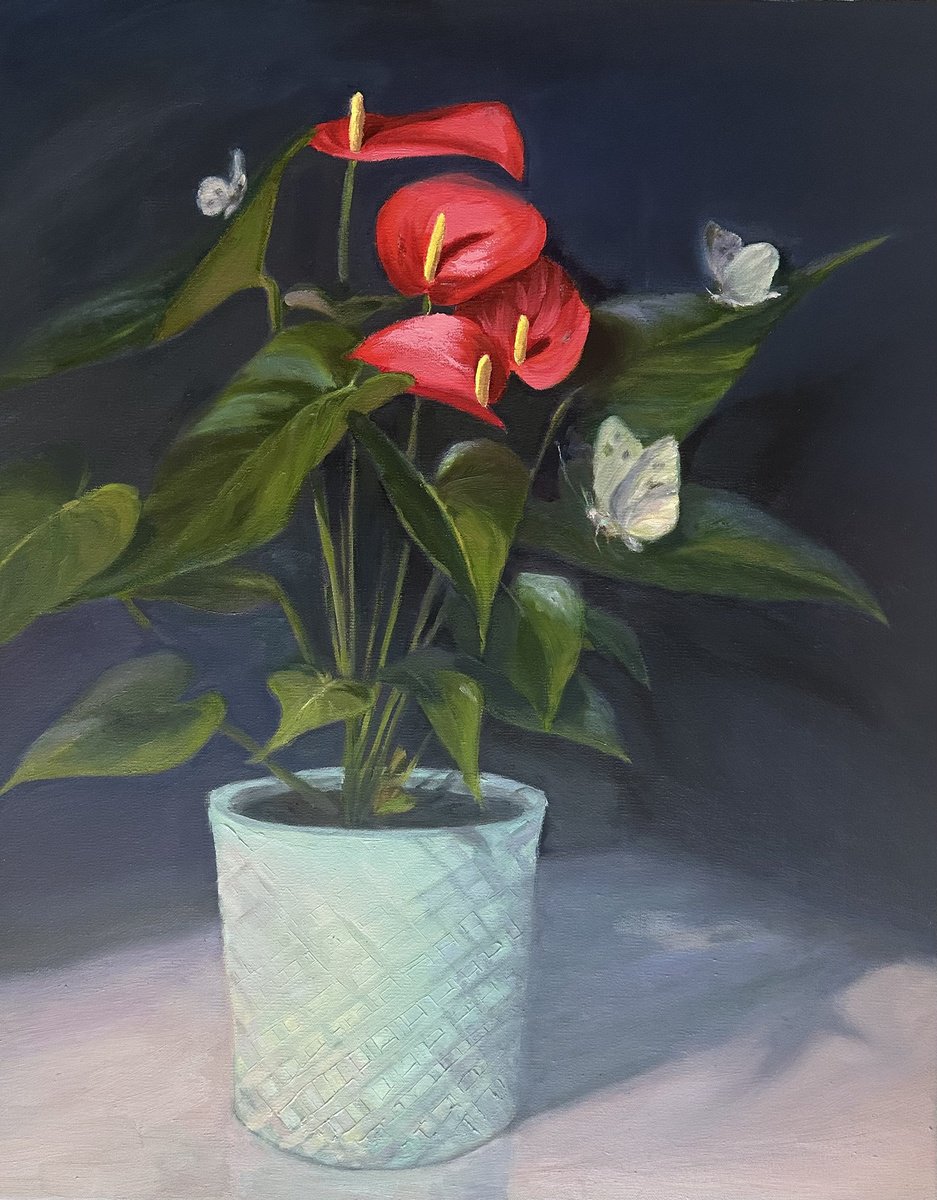 Photorealistic Botanical Oil Painting By Grace Diehl, 16 X 20, Anthurium, Original Artwork