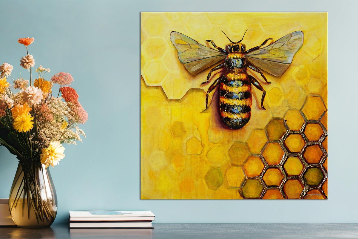 Impressionistic Animal Oil Painting By Amanda Dagg, 24 X 24, Honeycomb