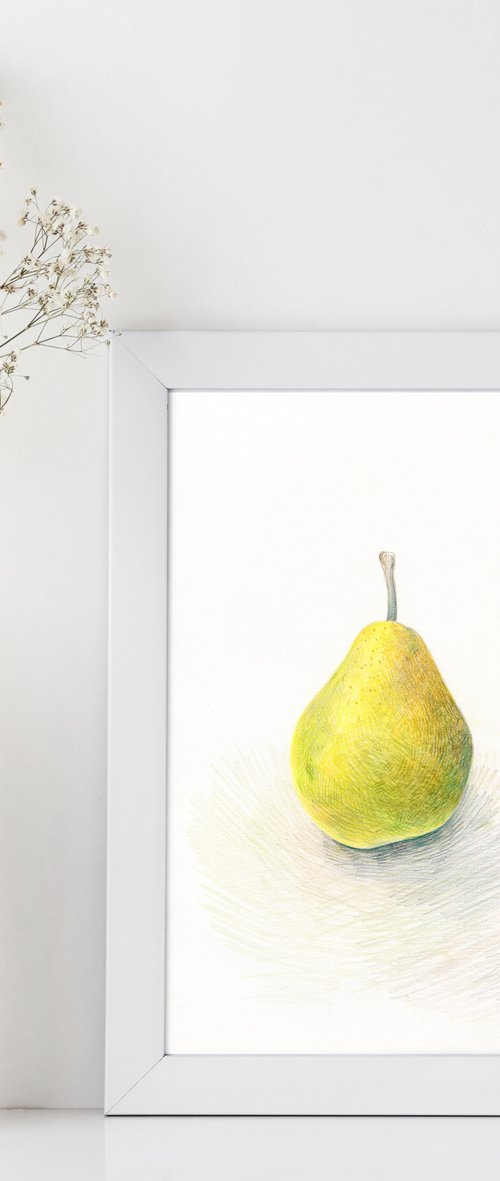 Yellow pear - colored pencils drawing by Liliya Rodnikova