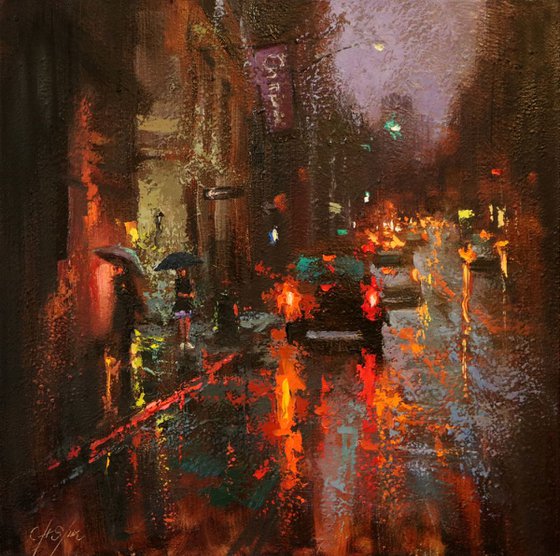 A Corner of Greenwich Village in Rain